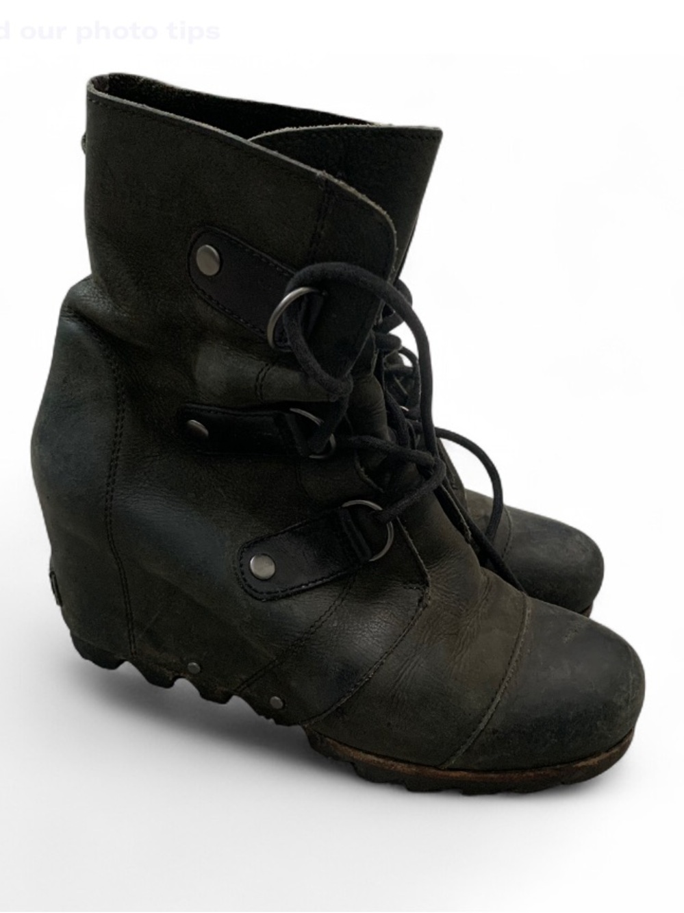 Sorel Joan of Arc Black Lace-Up Wedge Ankle Boots